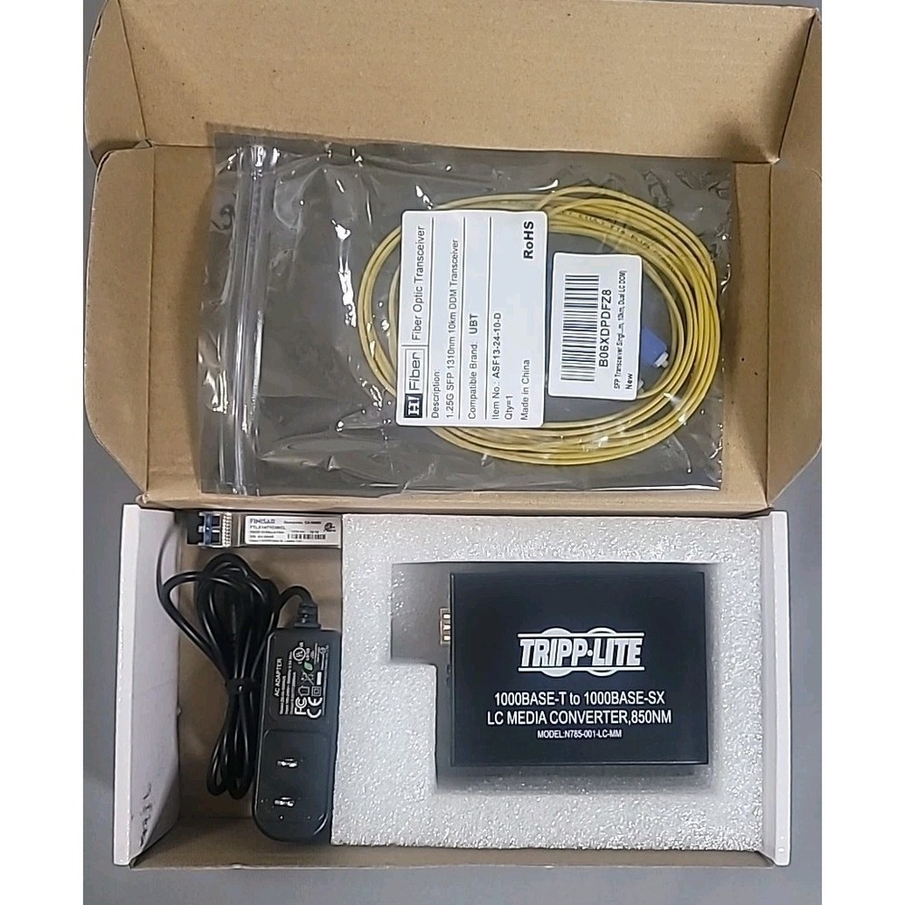 Tripp-Lite N785-001-LC-MM Gigabit Fiber Media Converter Bundle‎ + SFPs & Cable